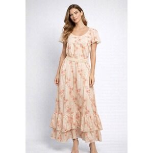 NWT $268 Elestory Cotton Floral‎ Maxi Dress Boho Cottagecore Empire Waist SMALL